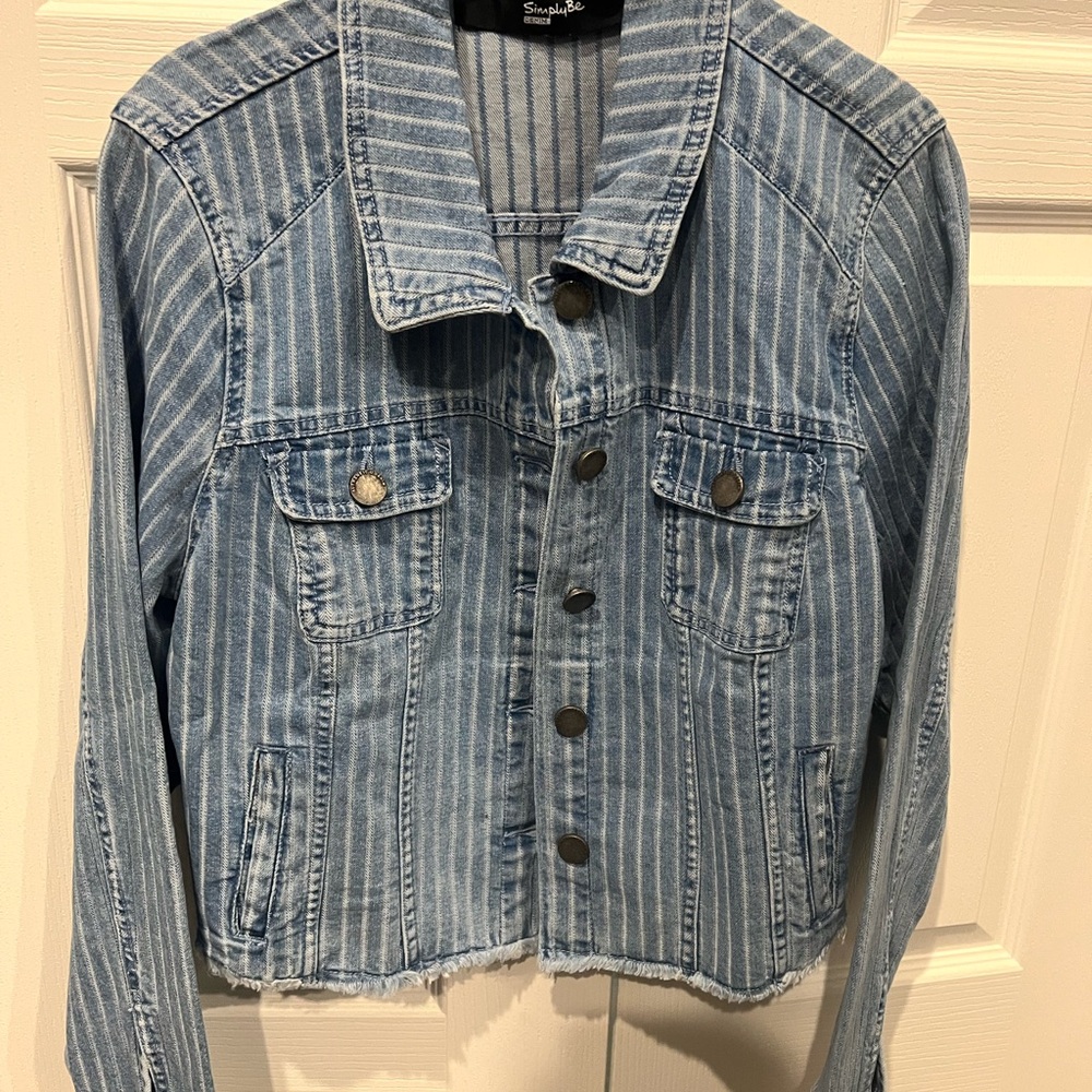 Simply Be Light Blue Striped Denim Jacket